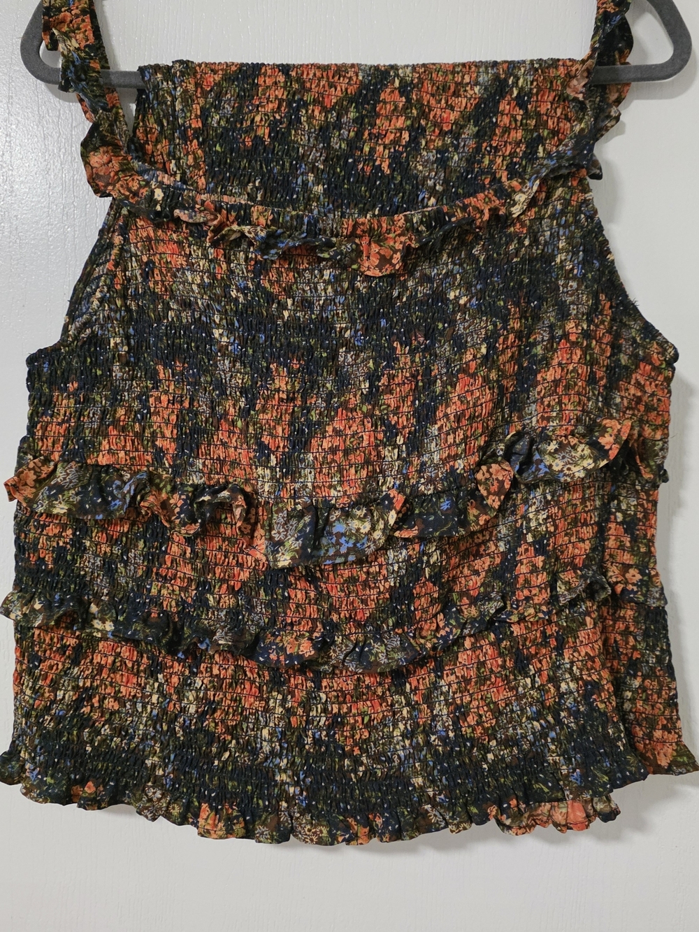 Smocked Floral Ruffle Tank Top And Skirt